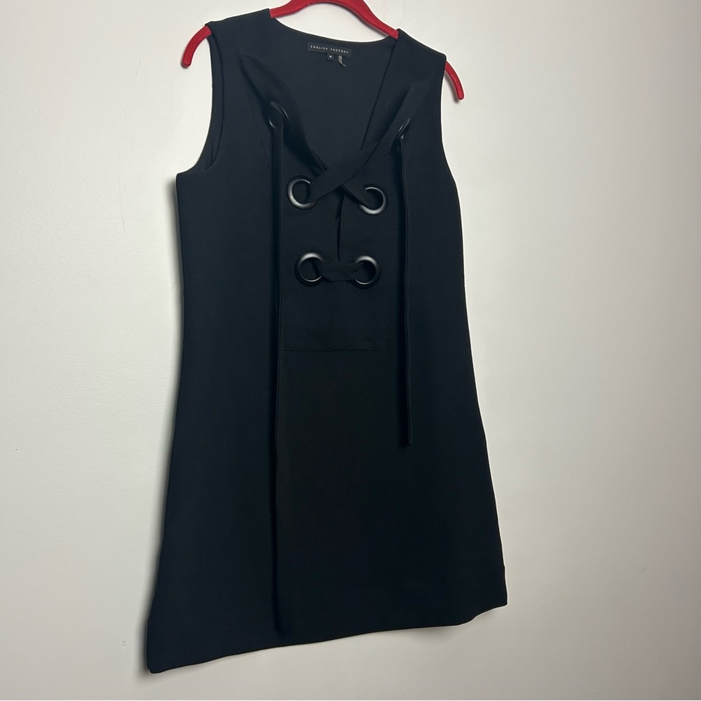 English Factory | Tie Front Black Sleeveless Shift Dress sz Medium